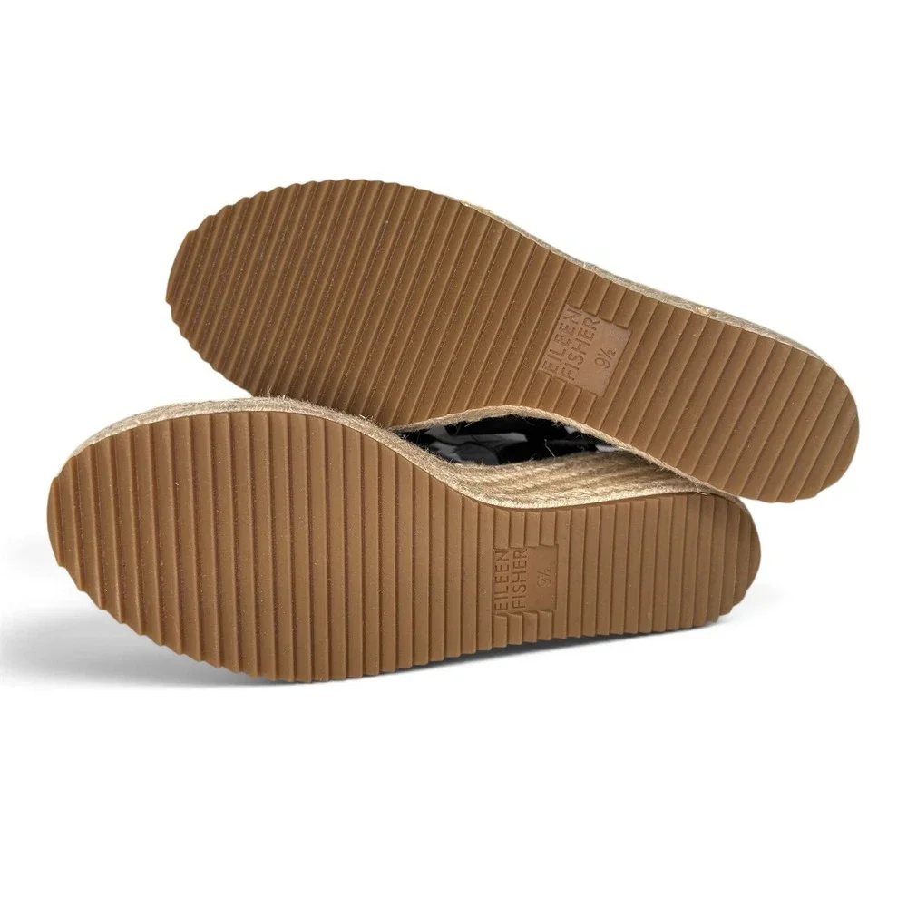 New Eileen Fisher 9.5 Willow Platform Wedge Espadrille Sandals Tumbled Leather